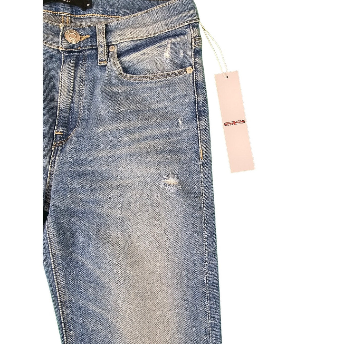 New Womens Hudson Jeans |size 26| Nico Mid-Rise Straight Ankle |  Blue Distress