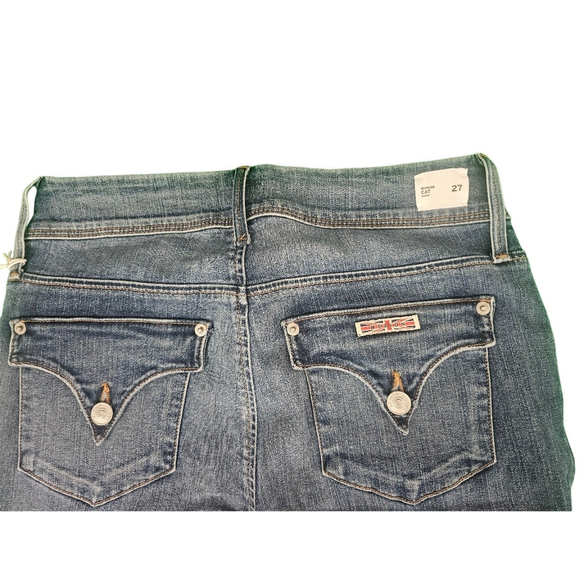 New Womens Hudson Jeans | 27 Mid-Rise Cat Skinny | Fringe Cut Out Bottom |  Blue