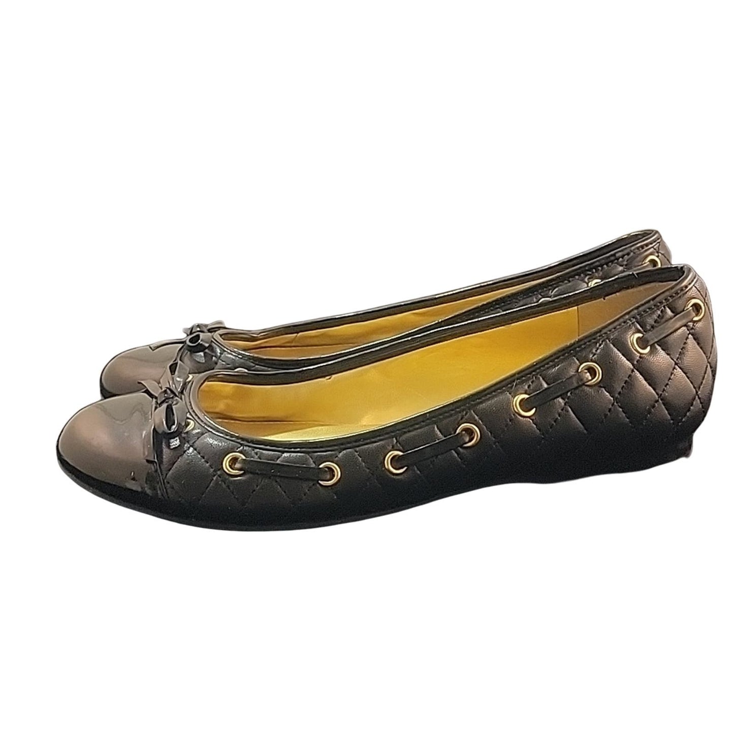 RALPH LAUREN | Black & Gold Quilted Bow Flat | sz 8.5